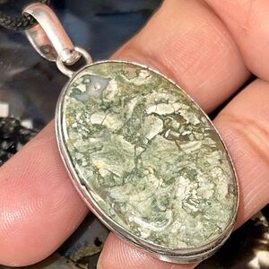 Thin Green Rainforest Jasper Rhyolite Pendant 2”